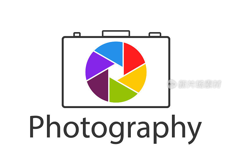 Logo of photo studio. Camera for photography. Icon of shutter, aperture and focus for photographer. Design for creative of company. Symbol of digital innovation shops for photograph. Vector